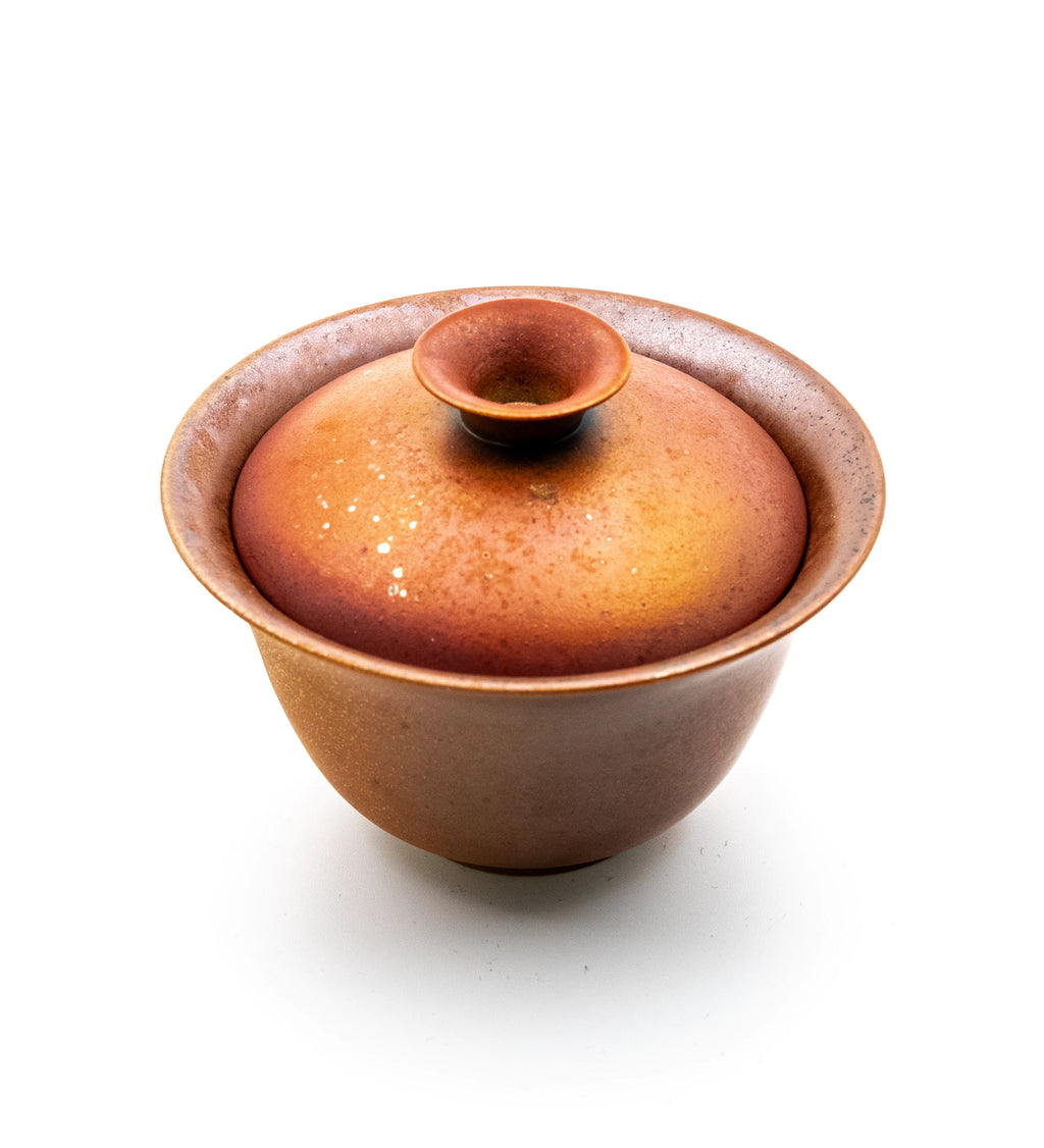 Wood Fire Gaiwan 015, high angle showing the interior glaze