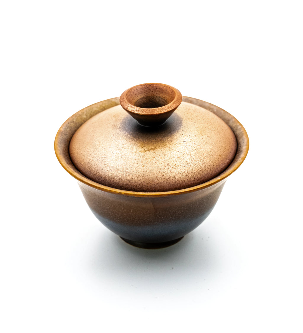 Wood Fire Gaiwan 016, high angle showing the interior glaze